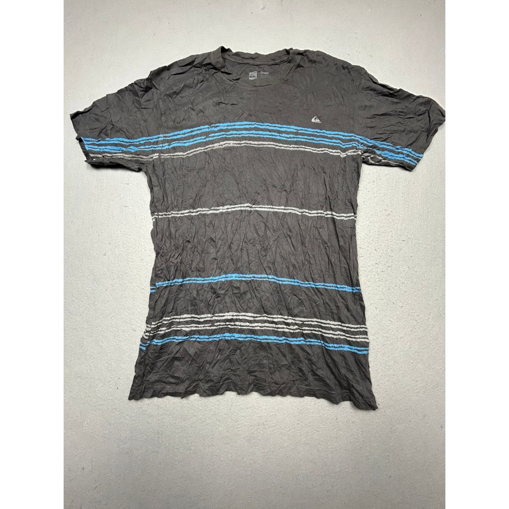 Quiksilver T Shirt 100% Cotton Charcoal Blue Striped XL Mens